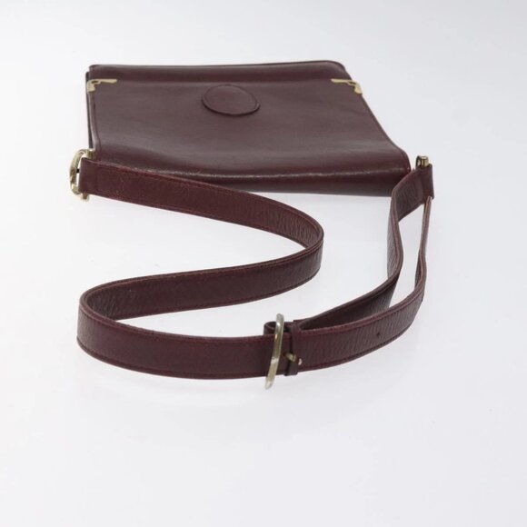 CARTIER Must Line Shoulder Bag Leather Wine Red Gold Auth - Picture 10 of 16
